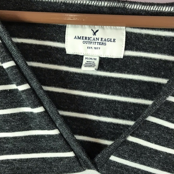 AMERICAN EAGLE Heathered Striped V Neck Split Hem Pullover Hoodie Sweatshirt M - Picture 6 of 10